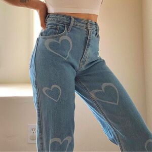 Hollister Light Blue Denim Straight Leg Mom Jeans Heart Print